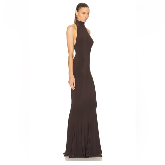 NORMA KAMALI Halter Turtleneck Fishtail Gown Maxi Dress brown Revolve NWT S - Picture 2 of 8